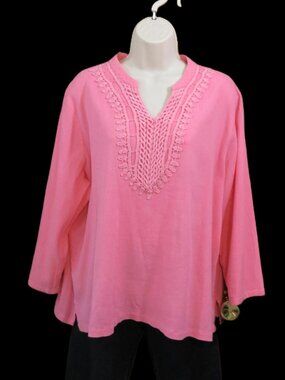 Appleseed's Coral Tunic Gauzy 1/2 Sleeve Spilt Hem Pull Over Size XL